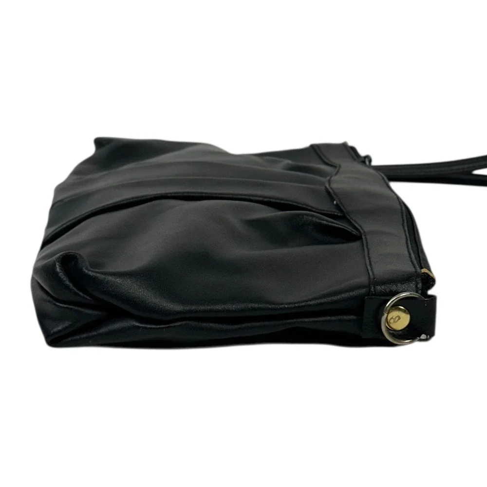 VTG Holiday Fair Wristlet Clutch Bag Womens Black Leather Look Zip Pouch Evening